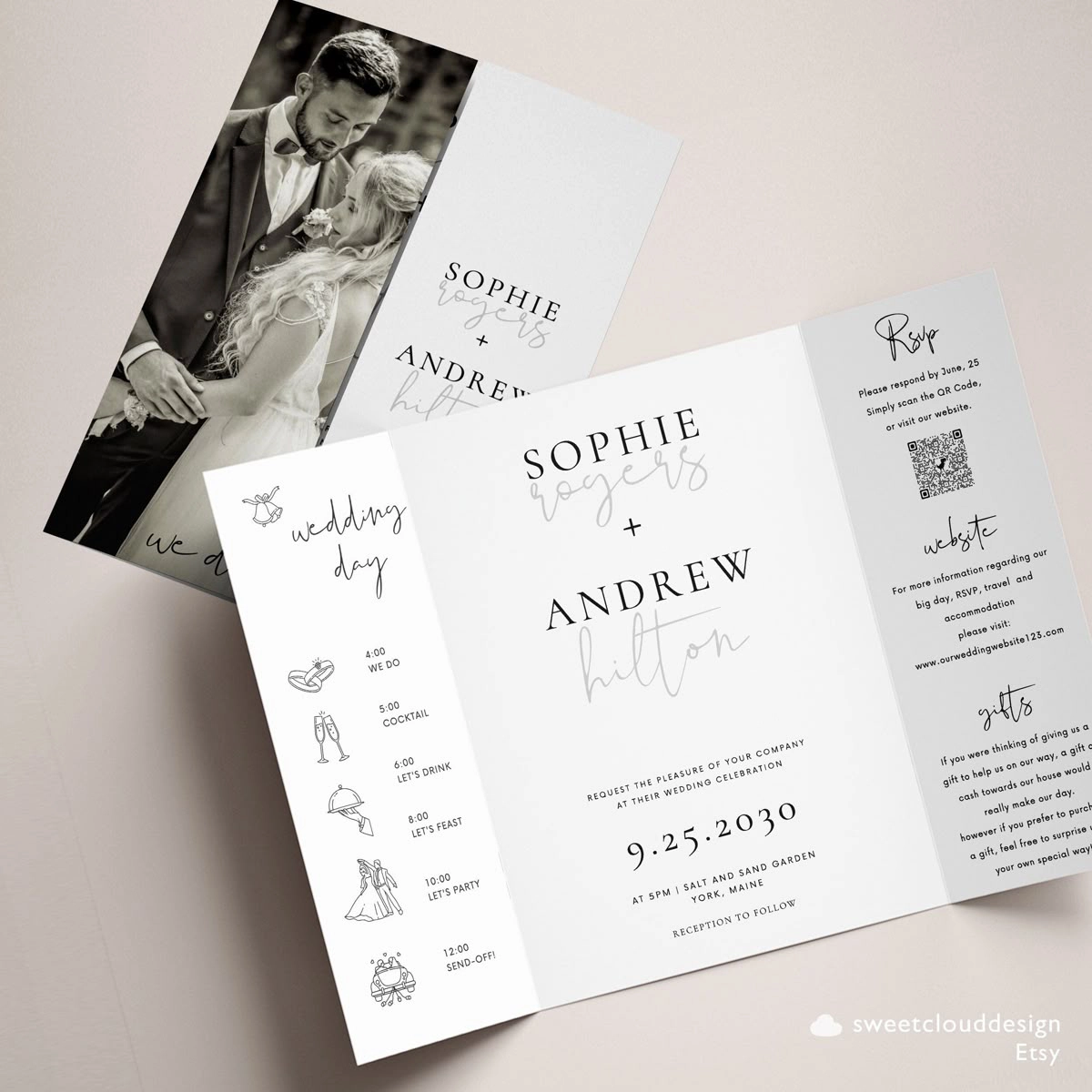 Elegant Foldable Wedding Invitation with Timeline